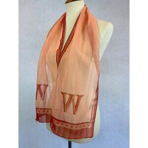Vintage Sheer Peach Red W Monogram Scarf Long Skinny Rectangle
